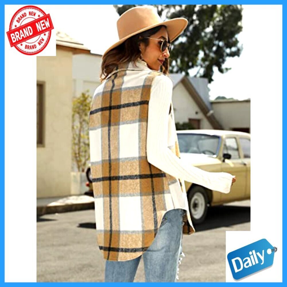Flannel Plaid Vest Sleeveless Button Down Shirt Jacket with Pockets - Picture 6 of 7